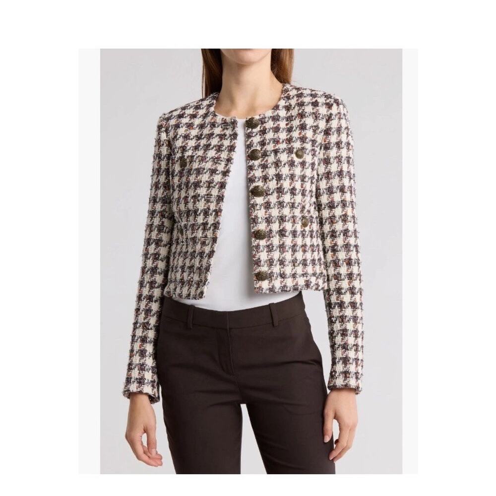 VERONICA BEARD Cirtane Tweed Houndstooth Jacket Size 6 Old Money Preppy Career